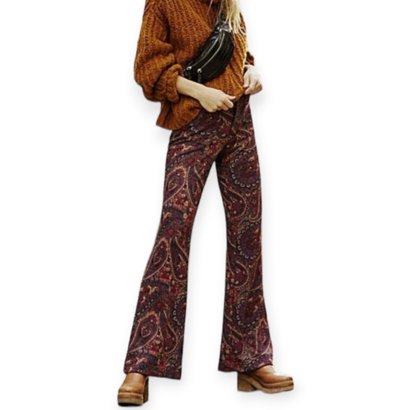 Free People Flare Jacquard Paisley High Rise Pants Size 4 - Picture 1 of 16